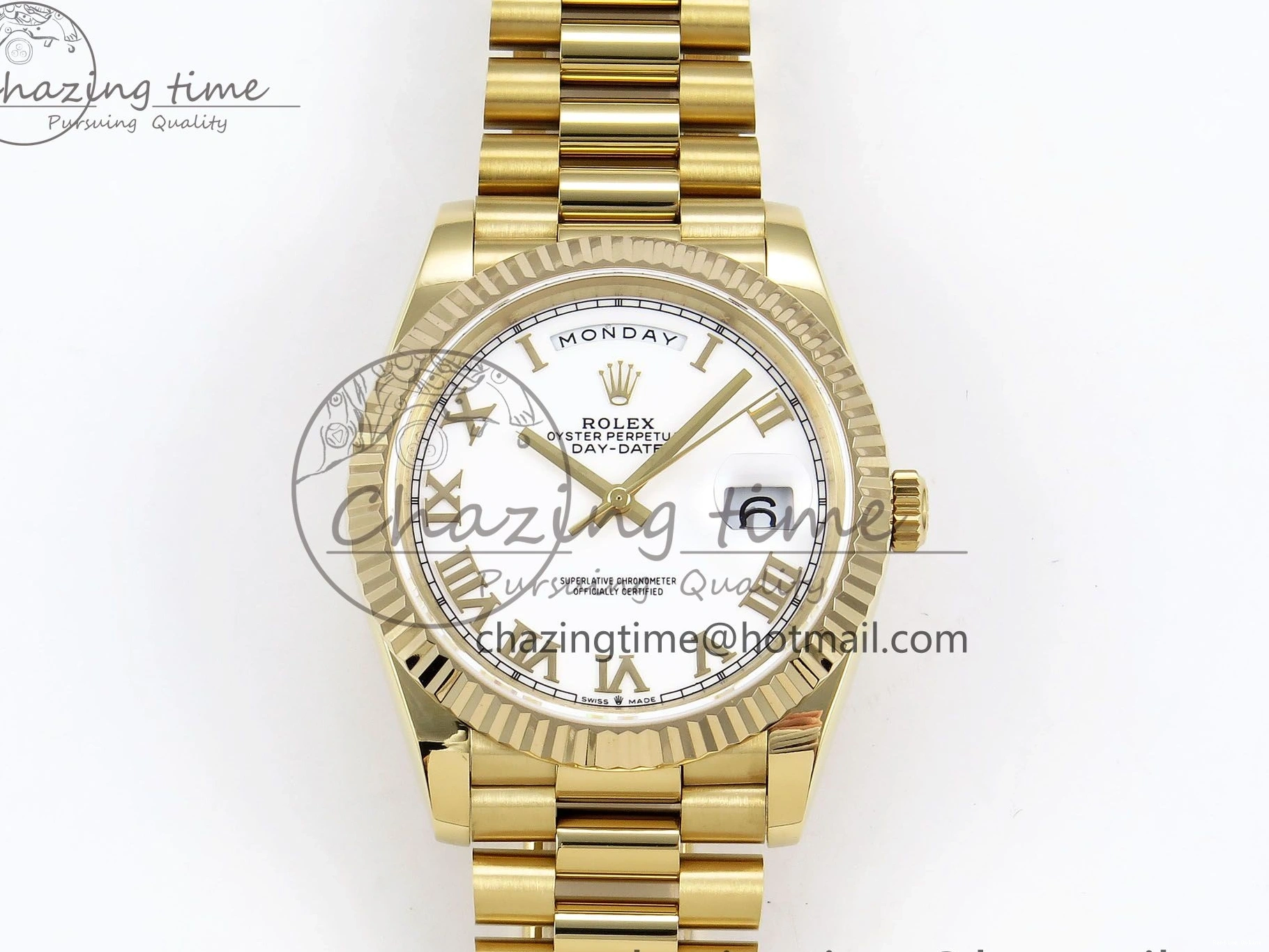 0518 Day Date 40 YG JDF Gain Weight 904L Steel White Roman Dial on President Bracelet VR3255 V Functional 1369